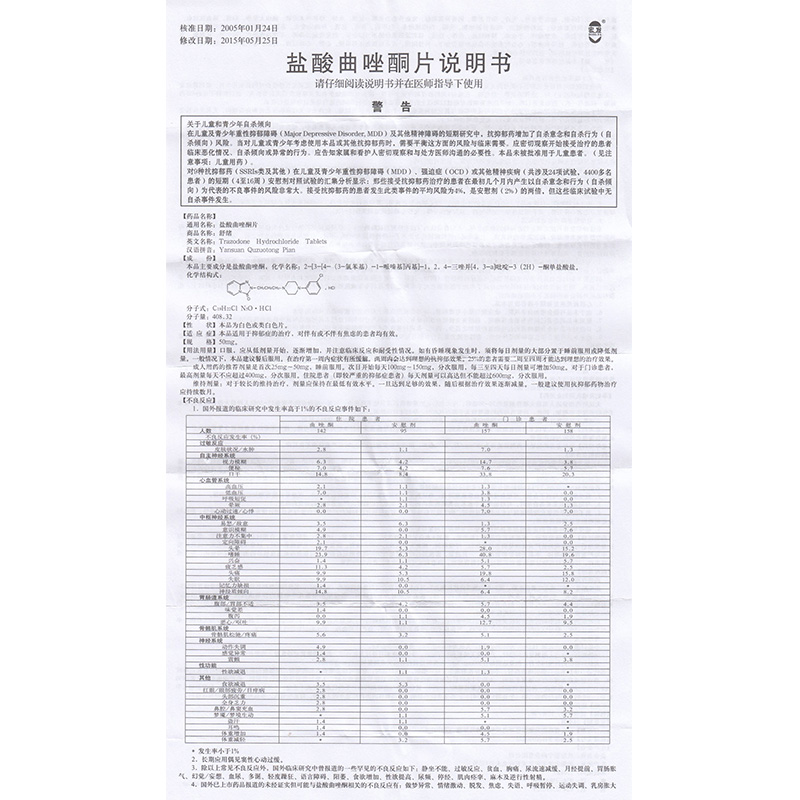 盐酸曲唑酮片