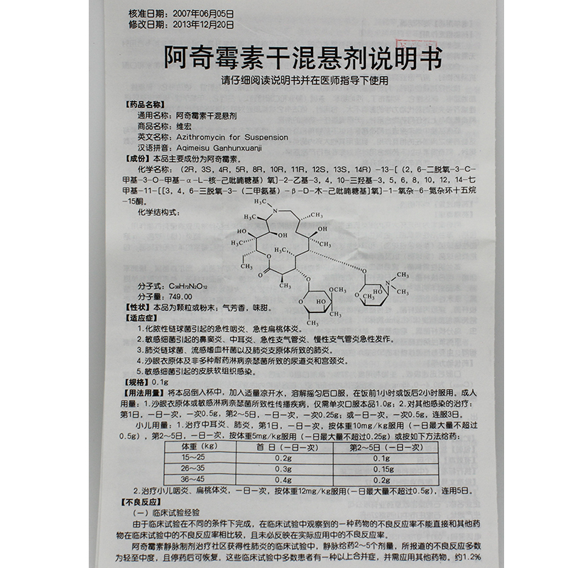 阿奇霉素干混悬剂,阿奇霉素干混悬剂(维宏),口服液/口服混悬/口服散剂_0.1g*6袋,集药方舟 | 药品零售 | 电商平台